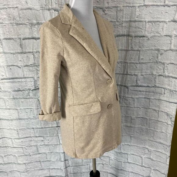 New York & Co women S cotton blend button up long jacket tan - Picture 11 of 13